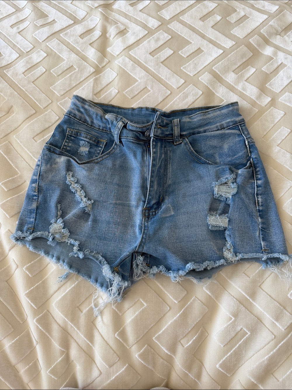 Denim Distressed High-Rise Women’s Shorts - Blue